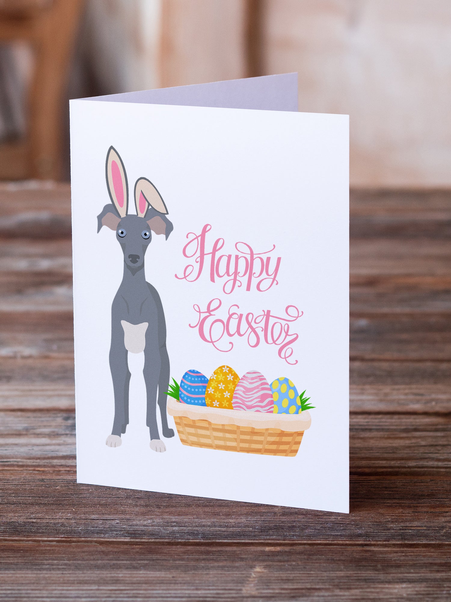 Gray Italian Greyhound Easter Greeting Cards and Envelopes Pack of 8 - the-store.com