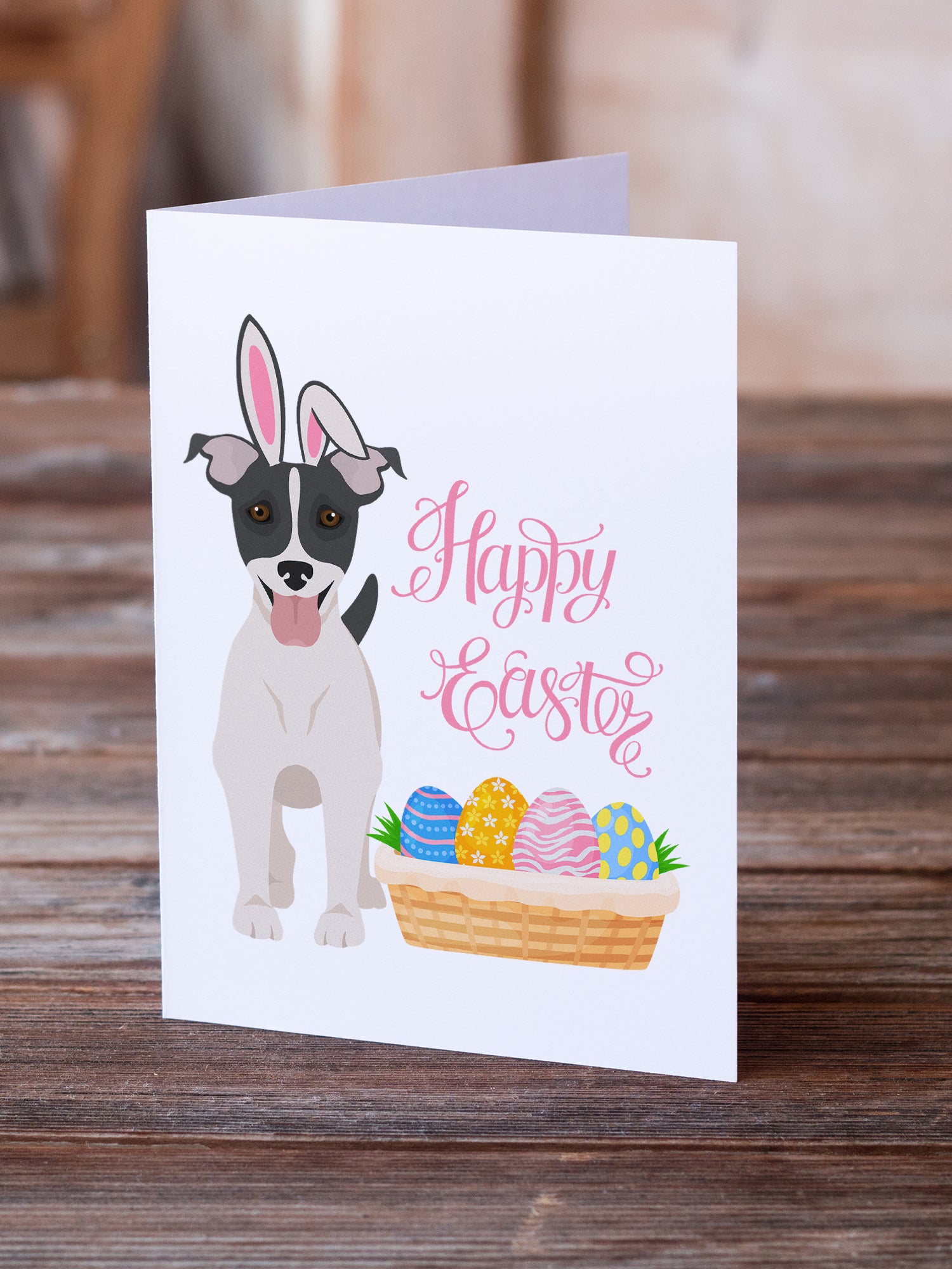 Black White Smooth Jack Russell Terrier Easter Greeting Cards and Envelopes Pack of 8 - the-store.com