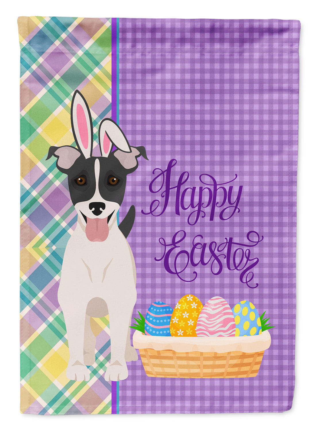 Black White Smooth Jack Russell Terrier Easter Flag Garden Size  the-store.com.