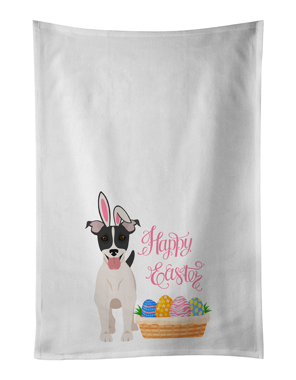 Buy this Black White Smooth Jack Russell Terrier Easter White Kitchen Towel Set of 2 Dish Towels