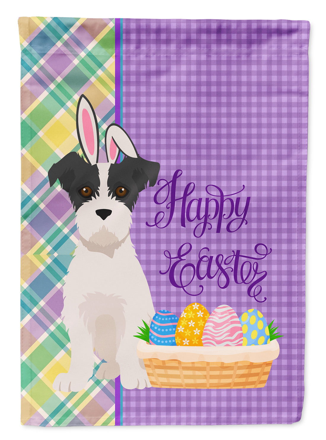 Black White Wirehair Jack Russell Terrier Easter Flag Garden Size  the-store.com.