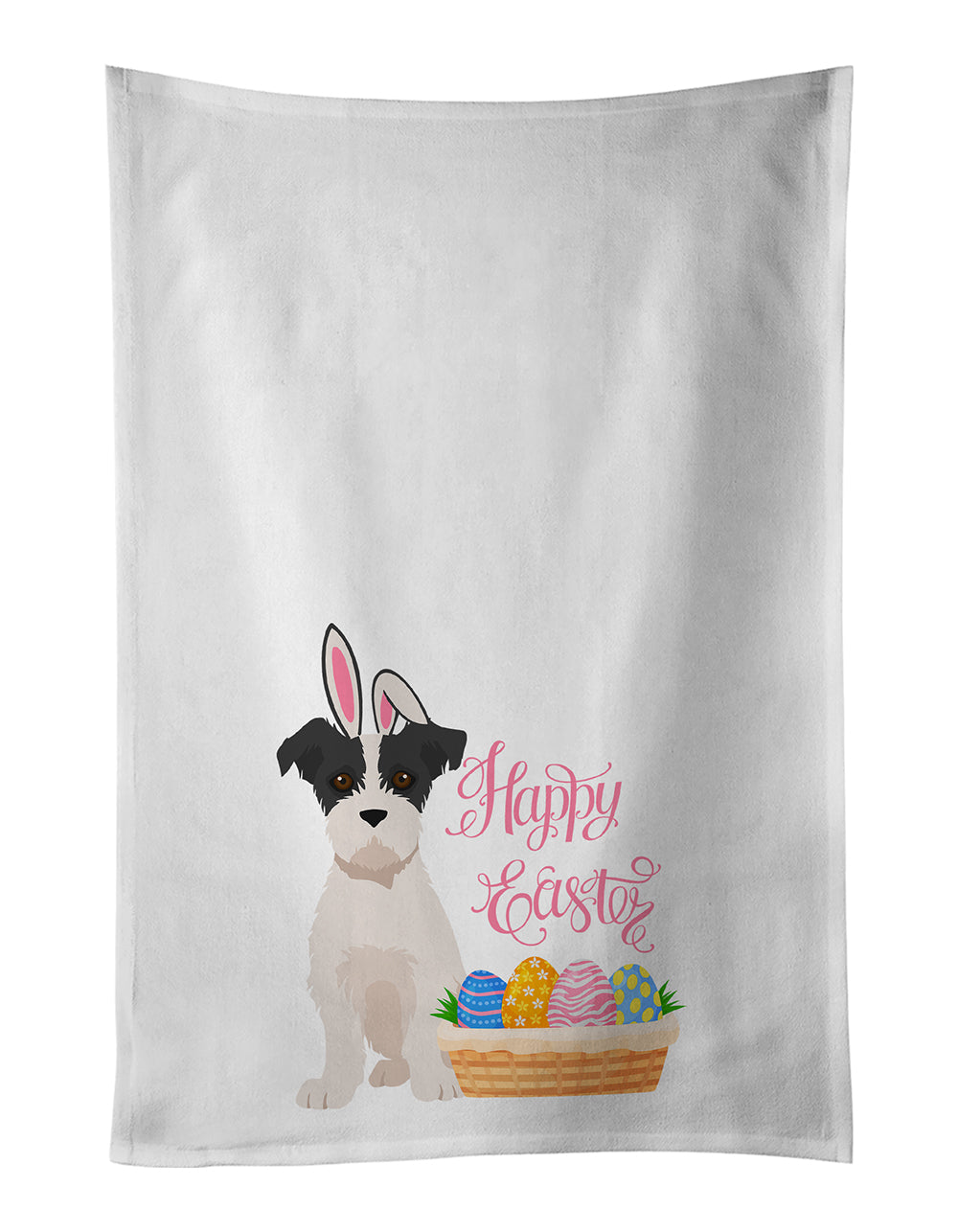 Buy this Black White Wirehair Jack Russell Terrier Easter White Kitchen Towel Set of 2 Dish Towels