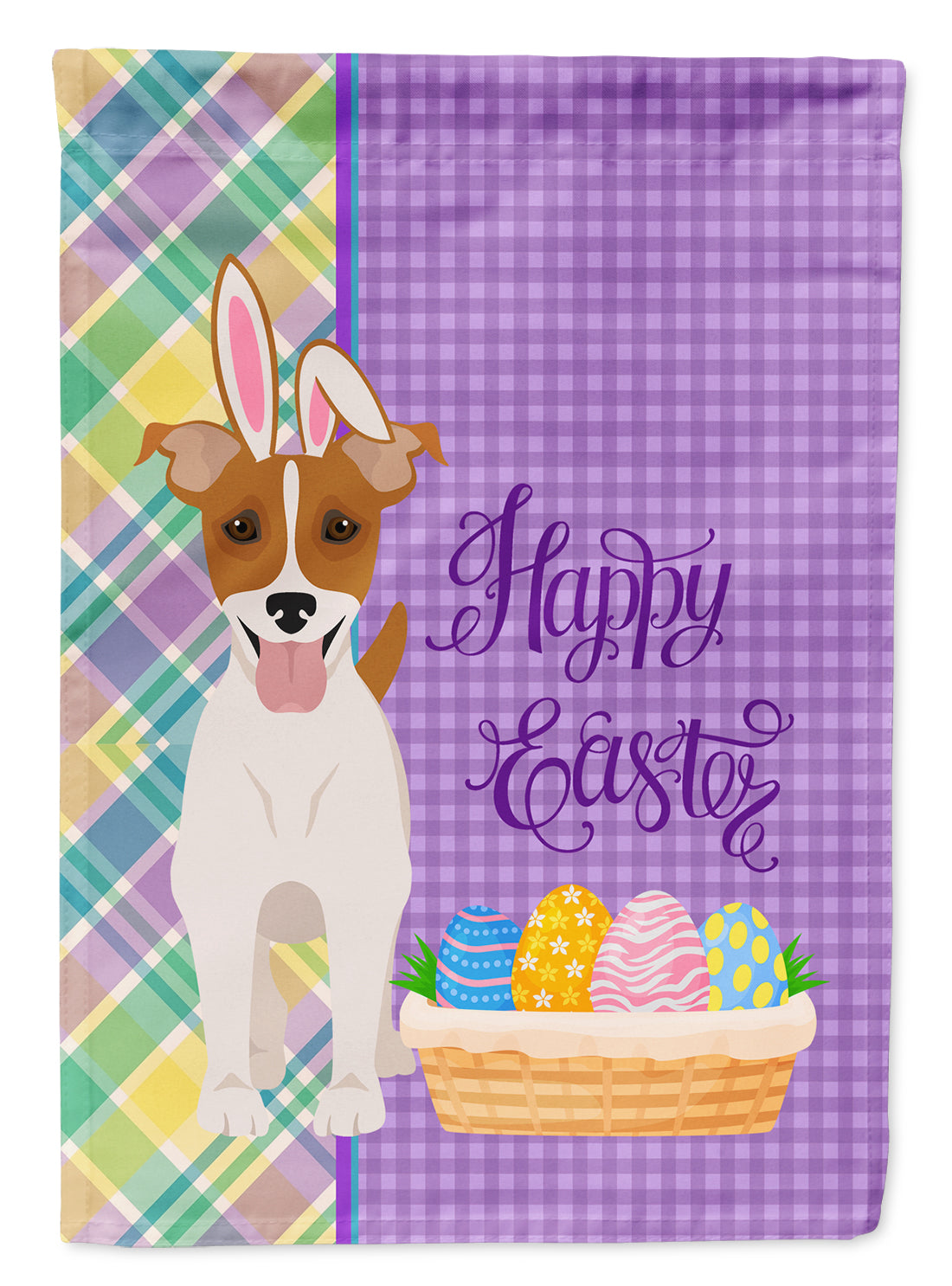 Brown White Smooth Jack Russell Terrier Easter Flag Garden Size  the-store.com.