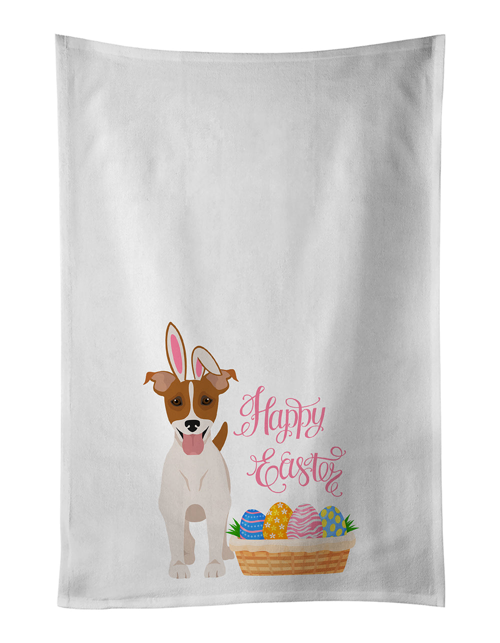 Buy this Brown White Smooth Jack Russell Terrier Easter White Kitchen Towel Set of 2 Dish Towels