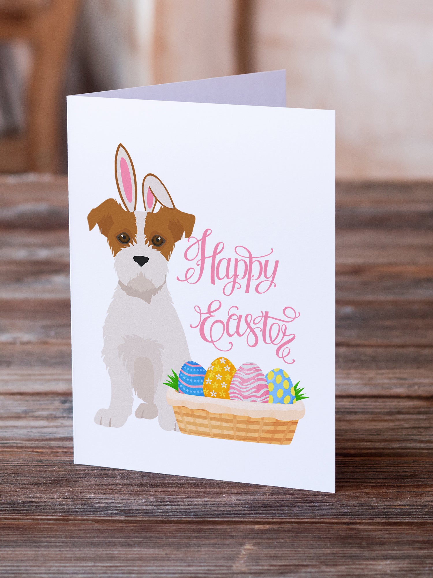 Buy this Brown White Wirehair Jack Russell Terrier Easter Greeting Cards and Envelopes Pack of 8