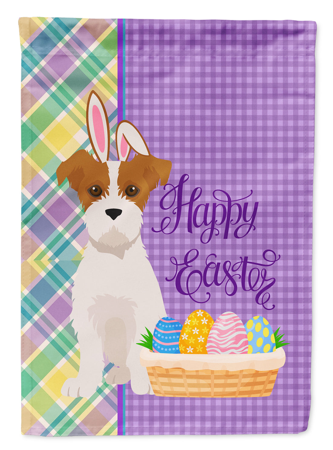 Brown White Wirehair Jack Russell Terrier Easter Flag Garden Size