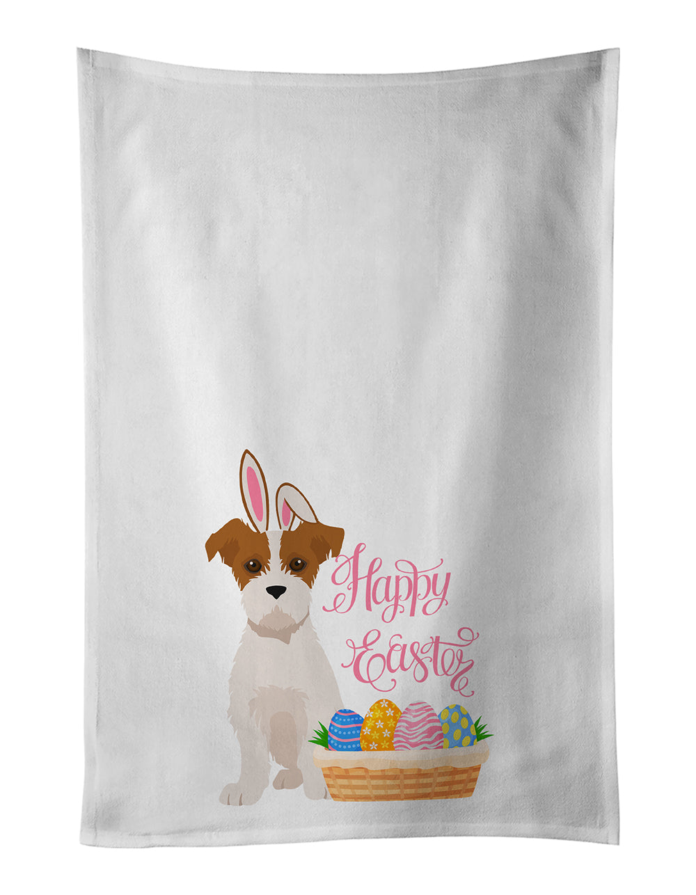 Buy this Brown White Wirehair Jack Russell Terrier Easter White Kitchen Towel Set of 2 Dish Towels