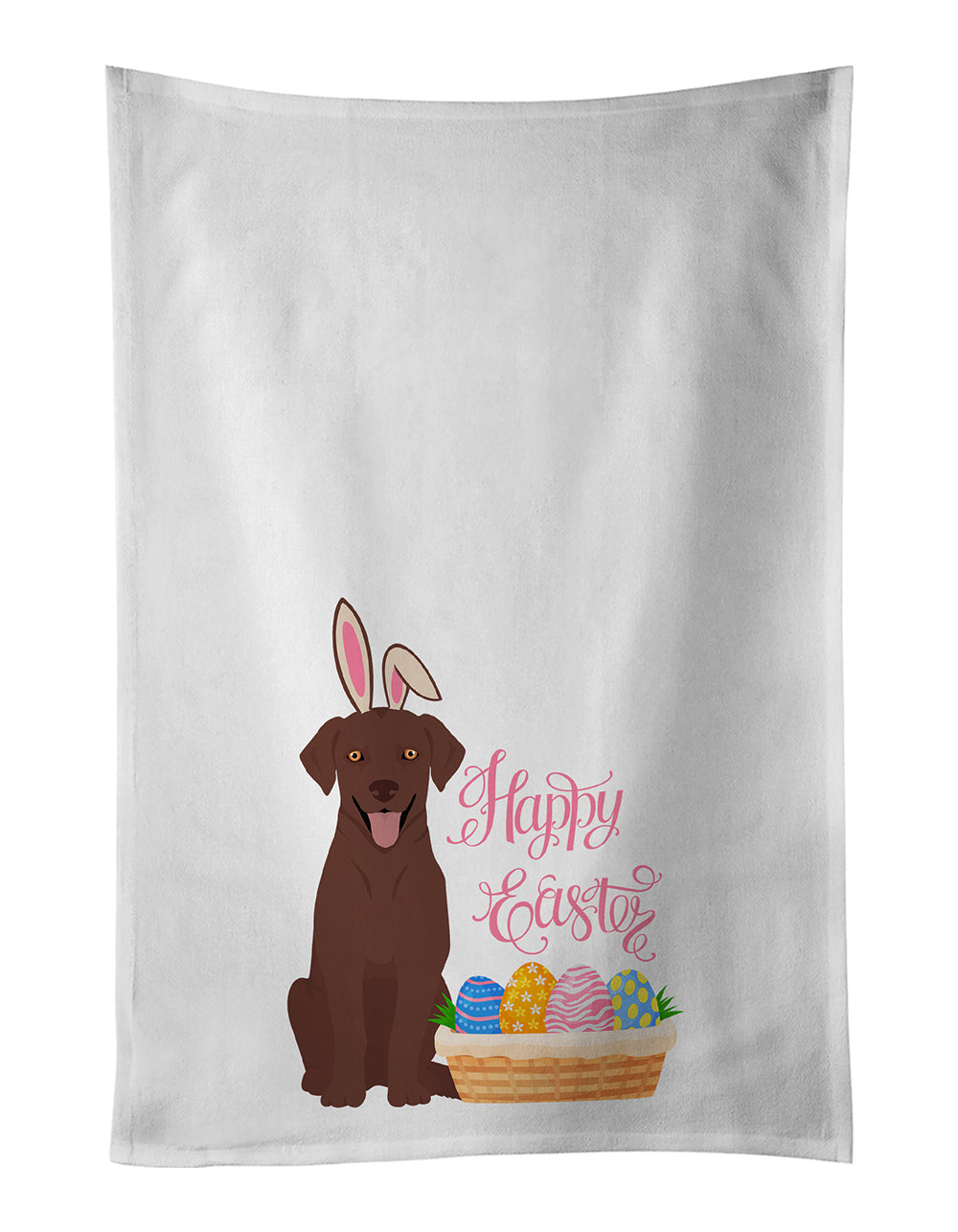 Buy this Chocolate Labrador Retriever Easter White Kitchen Towel Set of 2 Dish Towels
