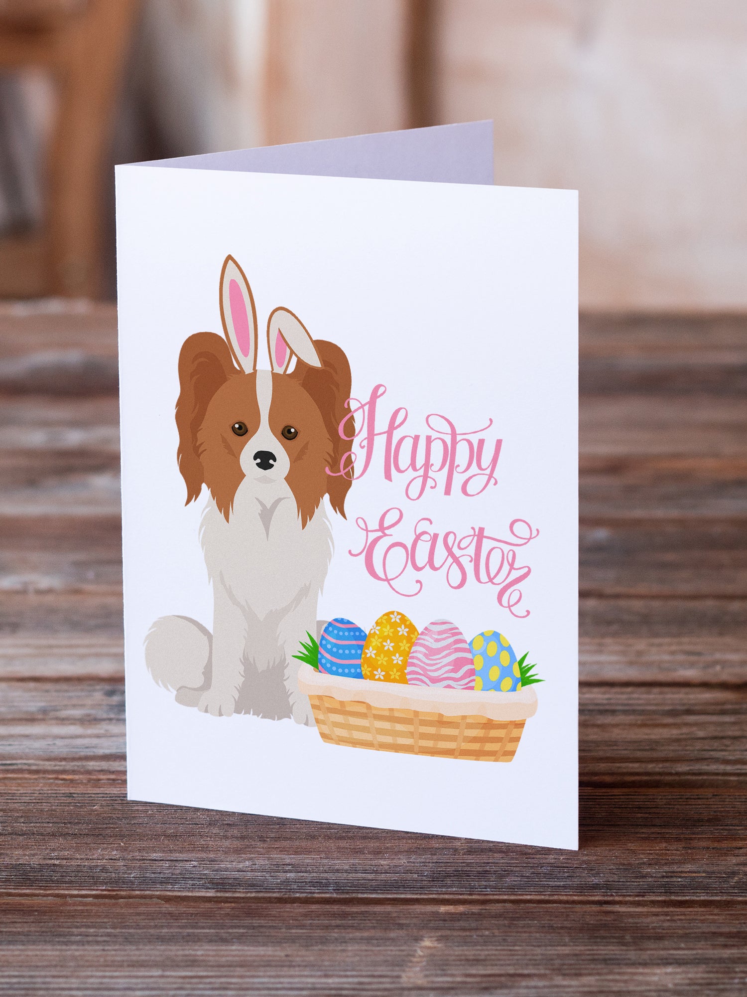 Buy this Red and White Papillon Easter Greeting Cards and Envelopes Pack of 8