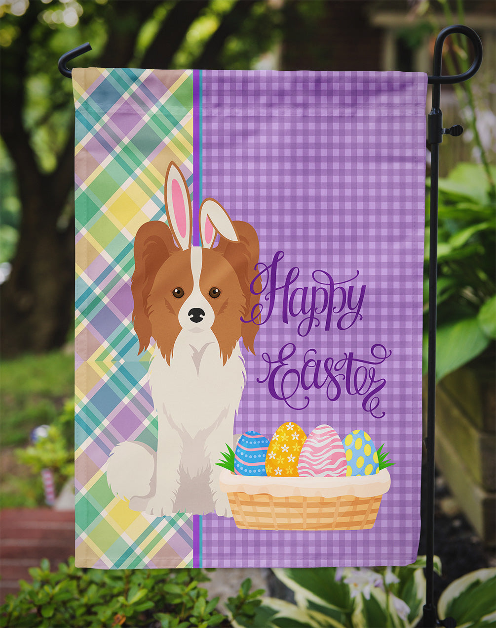 Red and White Papillon Easter Flag Garden Size