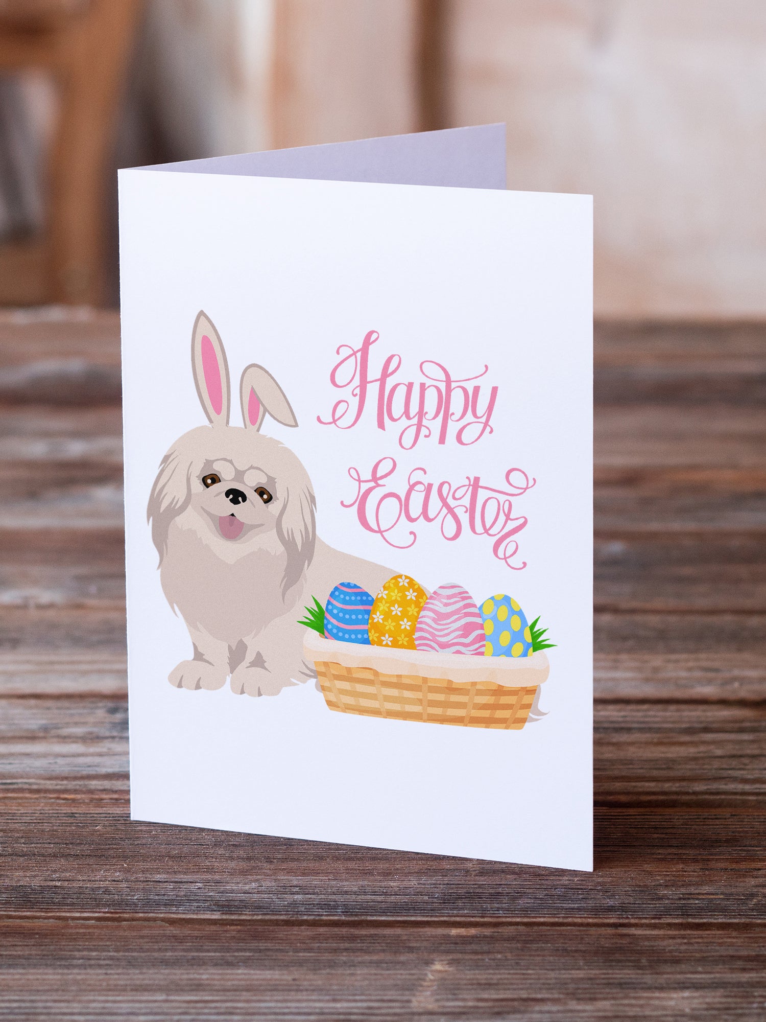 White Pekingese Easter Greeting Cards and Envelopes Pack of 8 - the-store.com