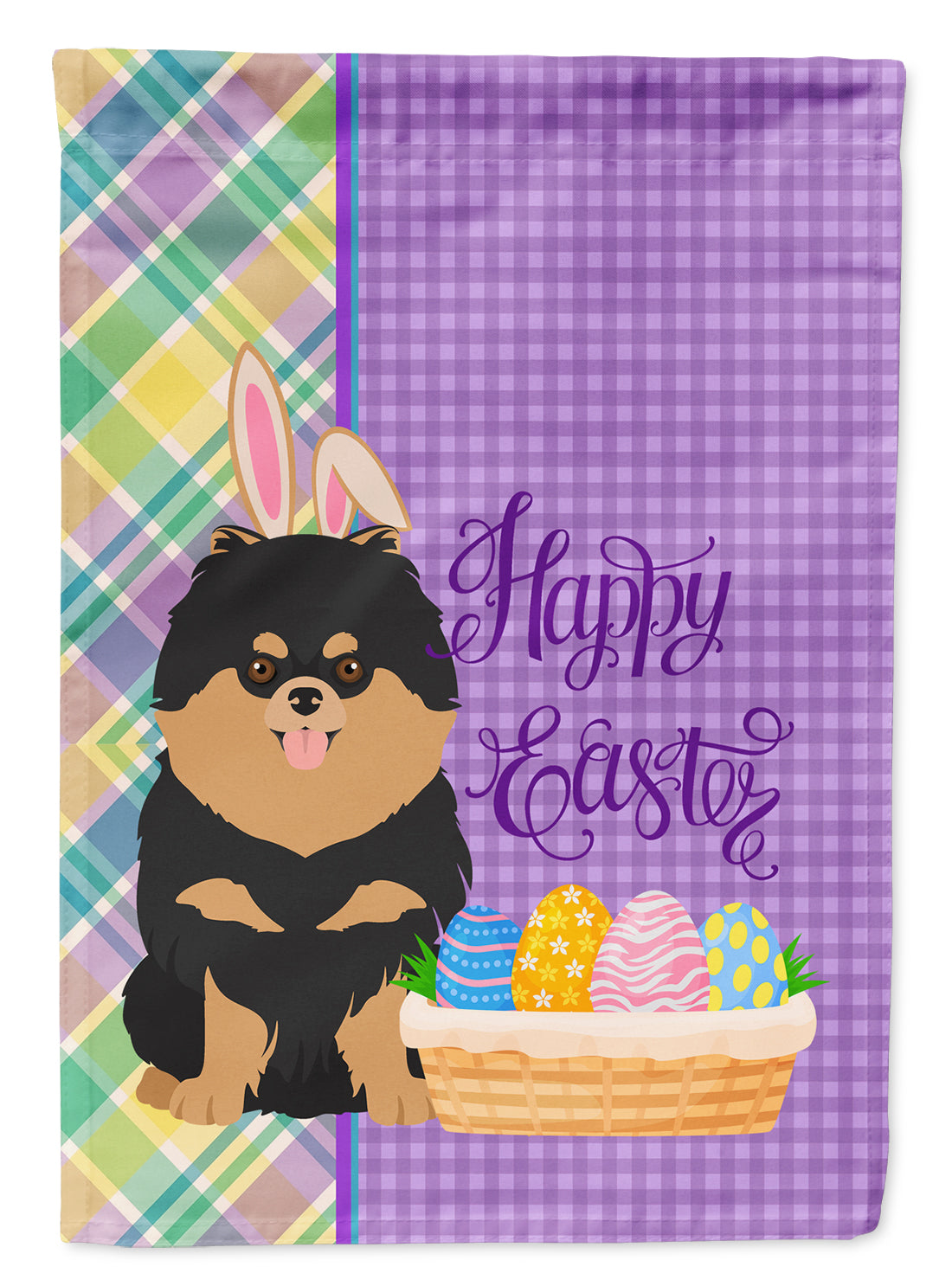 Black and Tan Pomeranian Easter Flag Garden Size  the-store.com.