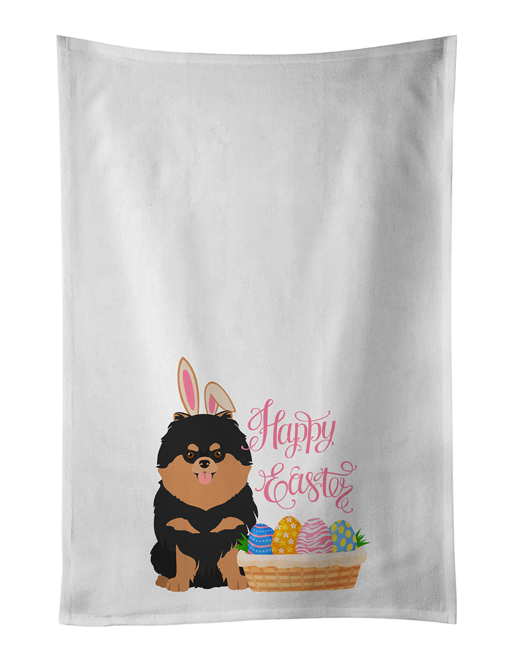 Buy this Black and Tan Pomeranian Easter White Kitchen Towel Set of 2 Dish Towels