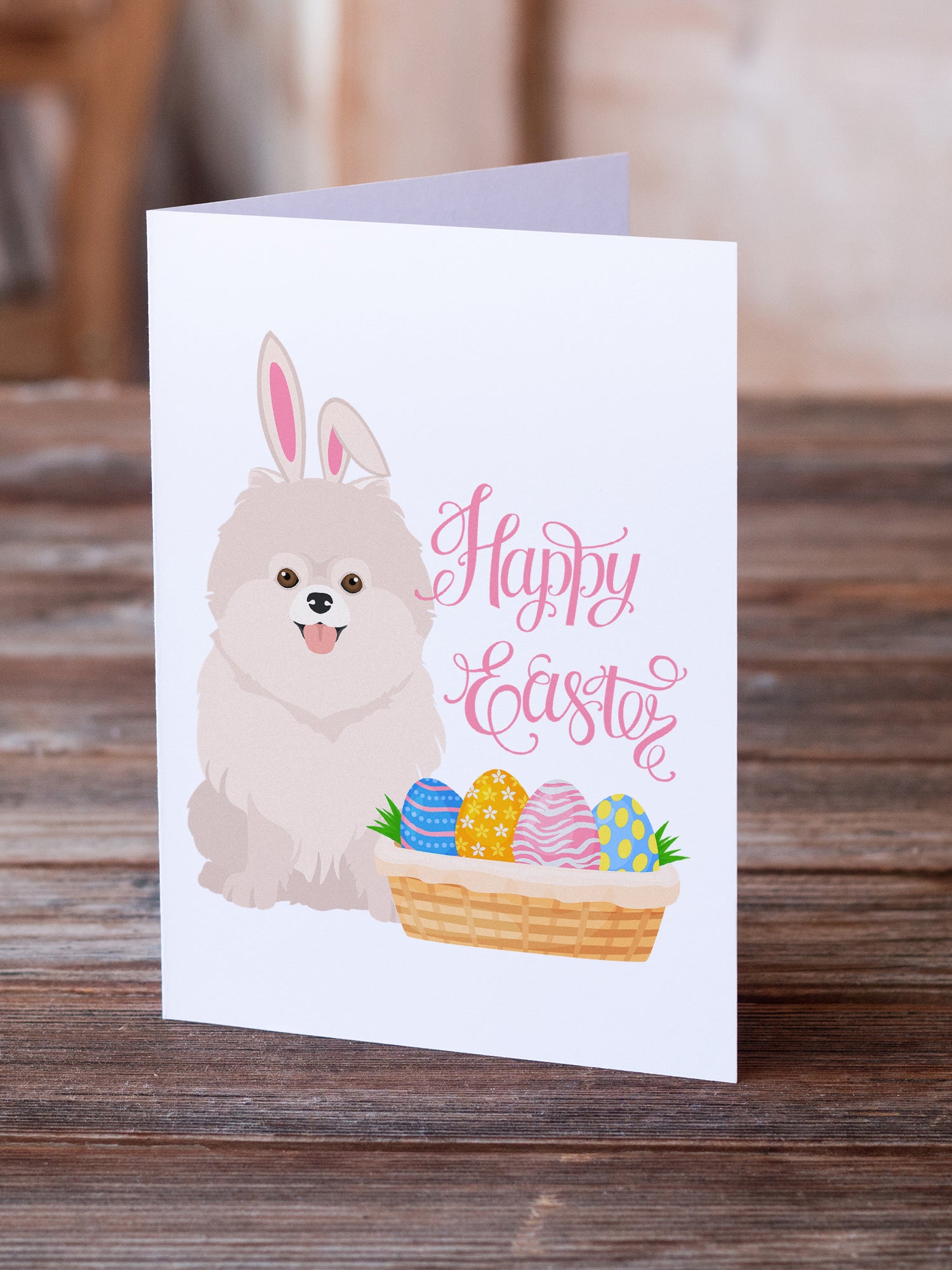 White Pomeranian Easter Greeting Cards and Envelopes Pack of 8 - the-store.com