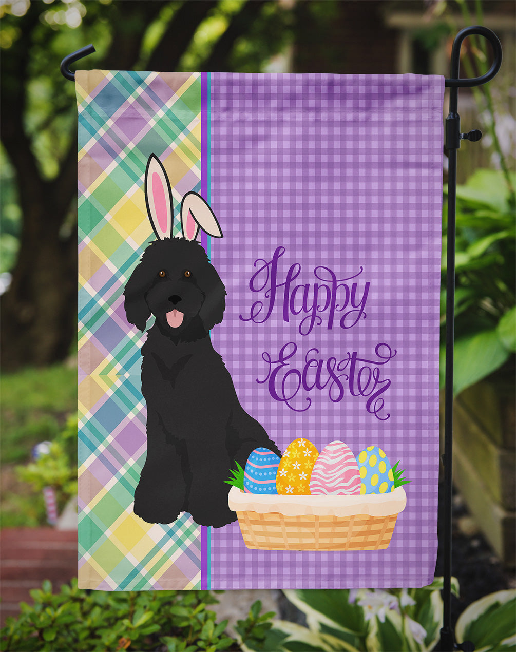 Standard Black Poodle Easter Flag Garden Size