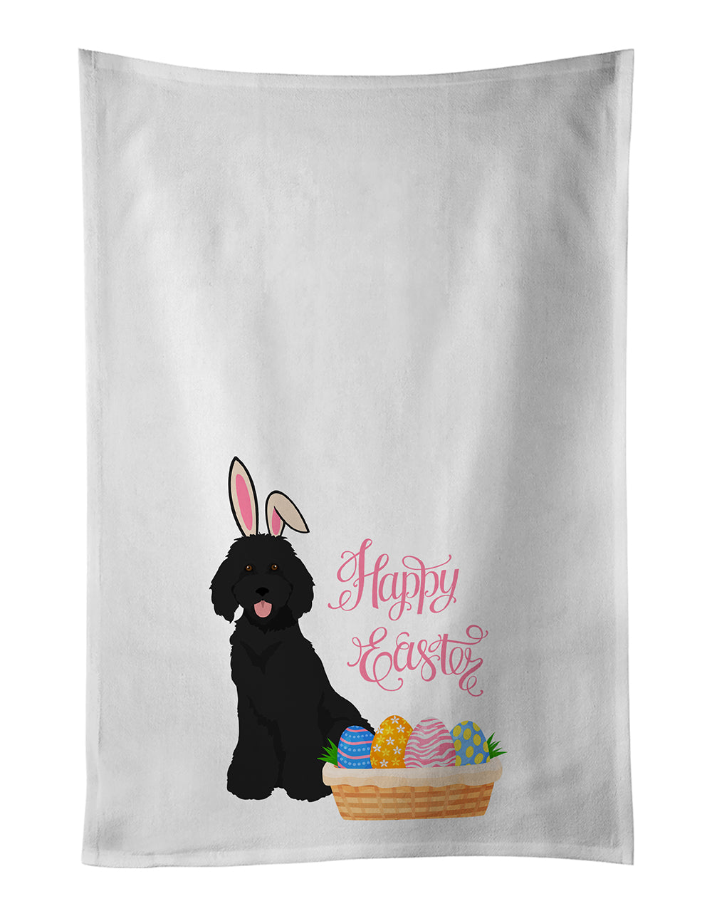 Buy this Standard Black Poodle Easter White Kitchen Towel Set of 2 Dish Towels