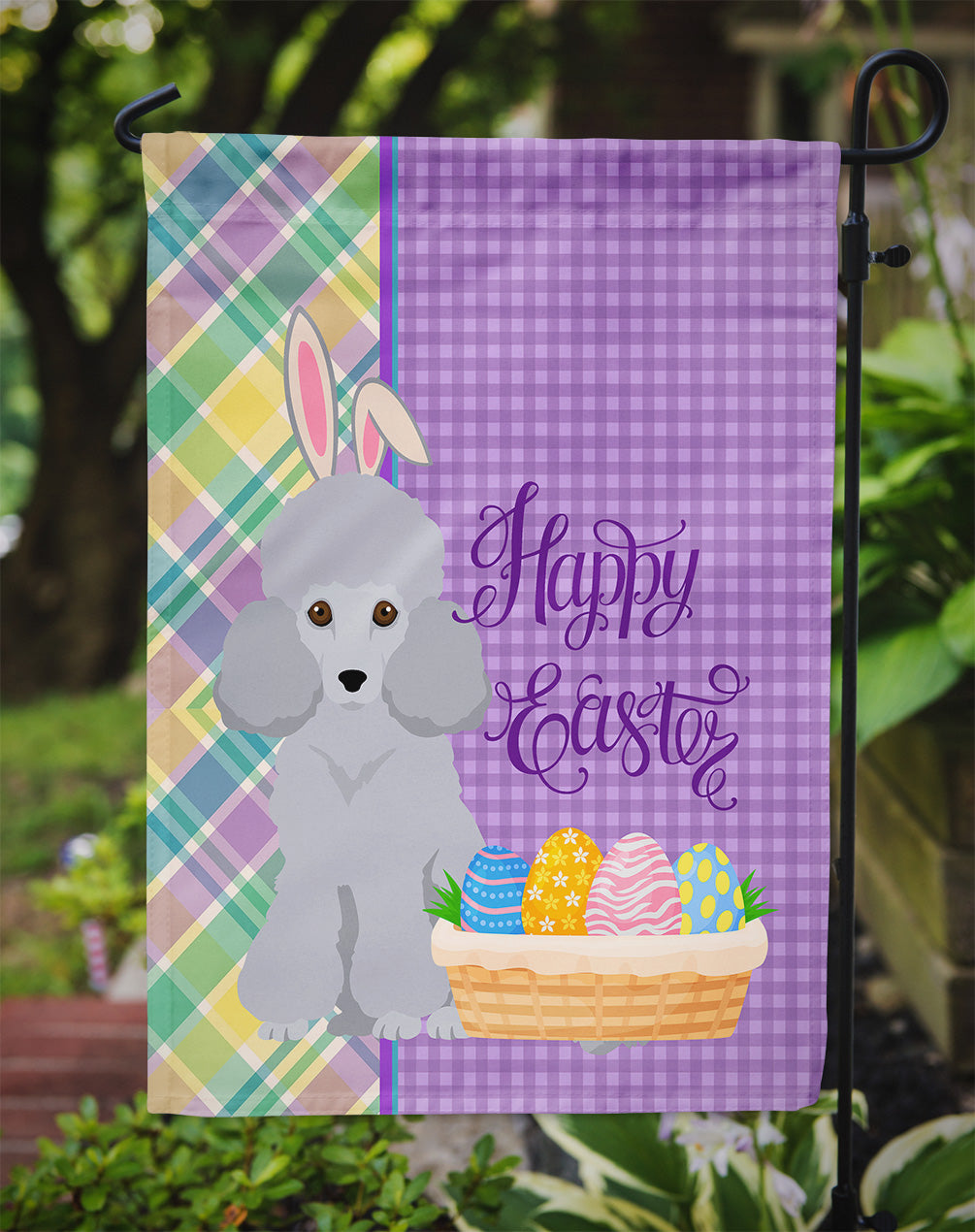 Toy Silver Poodle Easter Flag Garden Size