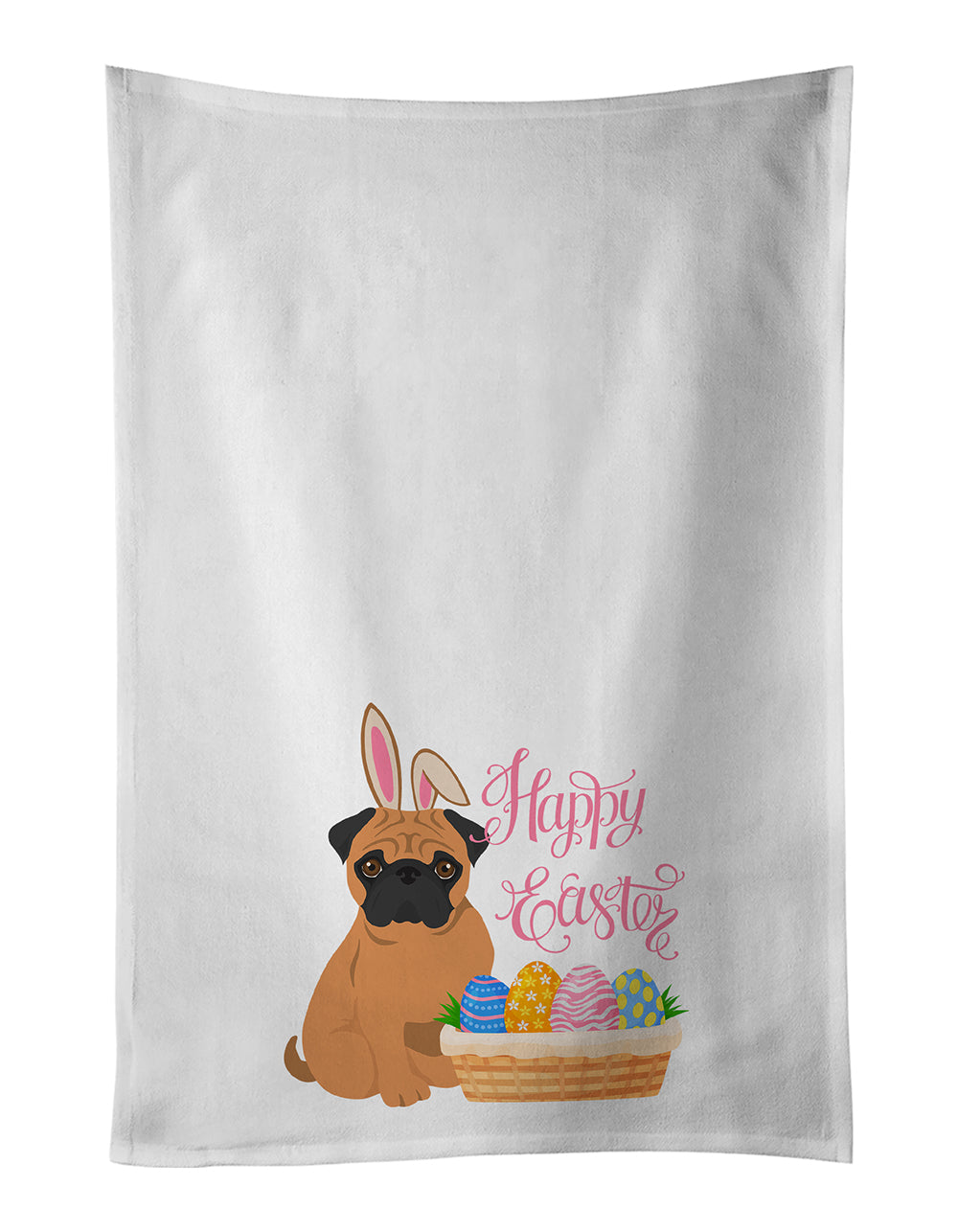 Buy this Apricot Pug Easter White Kitchen Towel Set of 2 Dish Towels