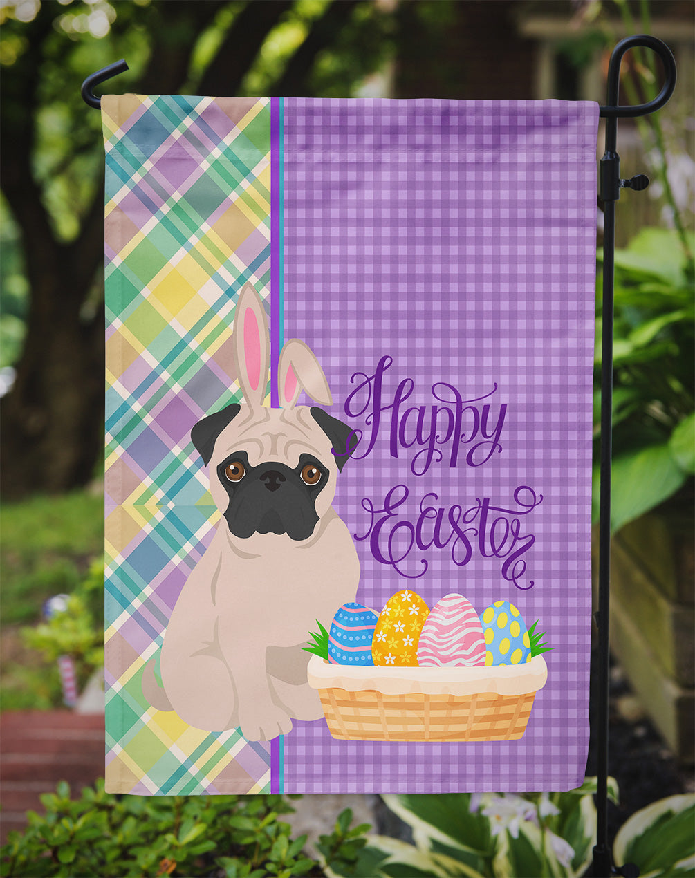 Fawn Pug Easter Flag Garden Size  the-store.com.