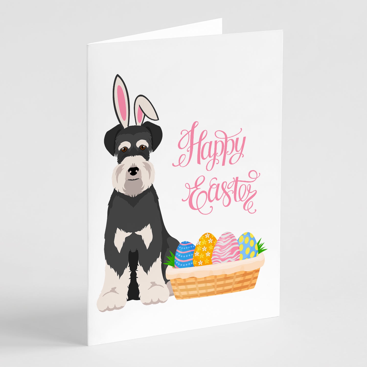 Buy this Black and Silver Natural Ears Schnauzer Easter Greeting Cards and Envelopes Pack of 8
