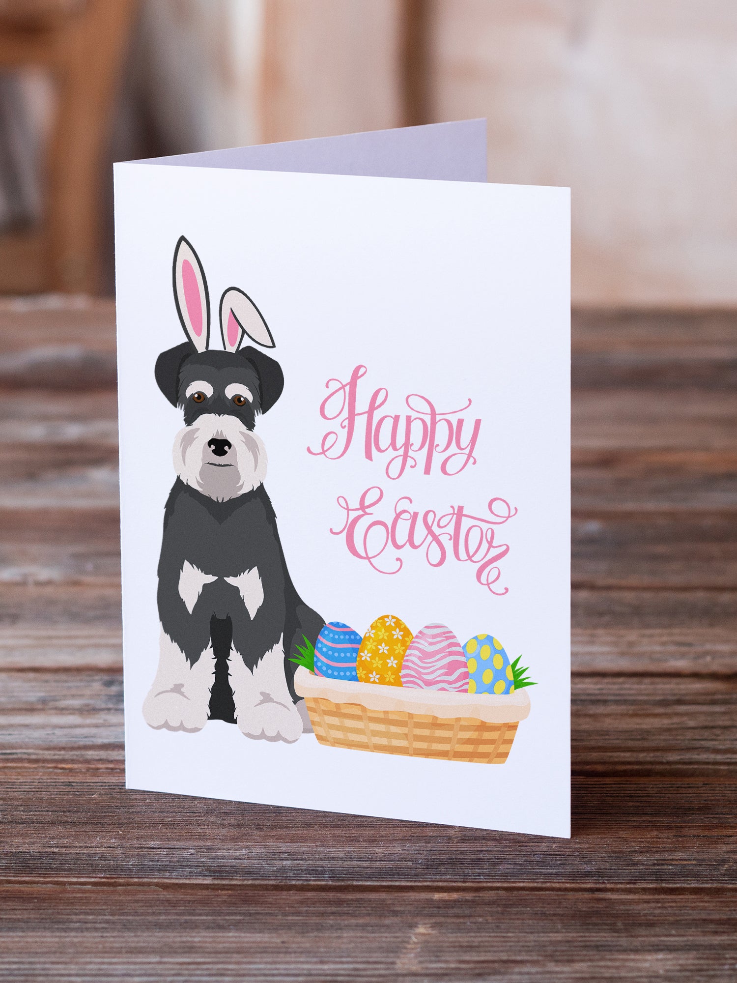Black and Silver Natural Ears Schnauzer Easter Greeting Cards and Envelopes Pack of 8 - the-store.com