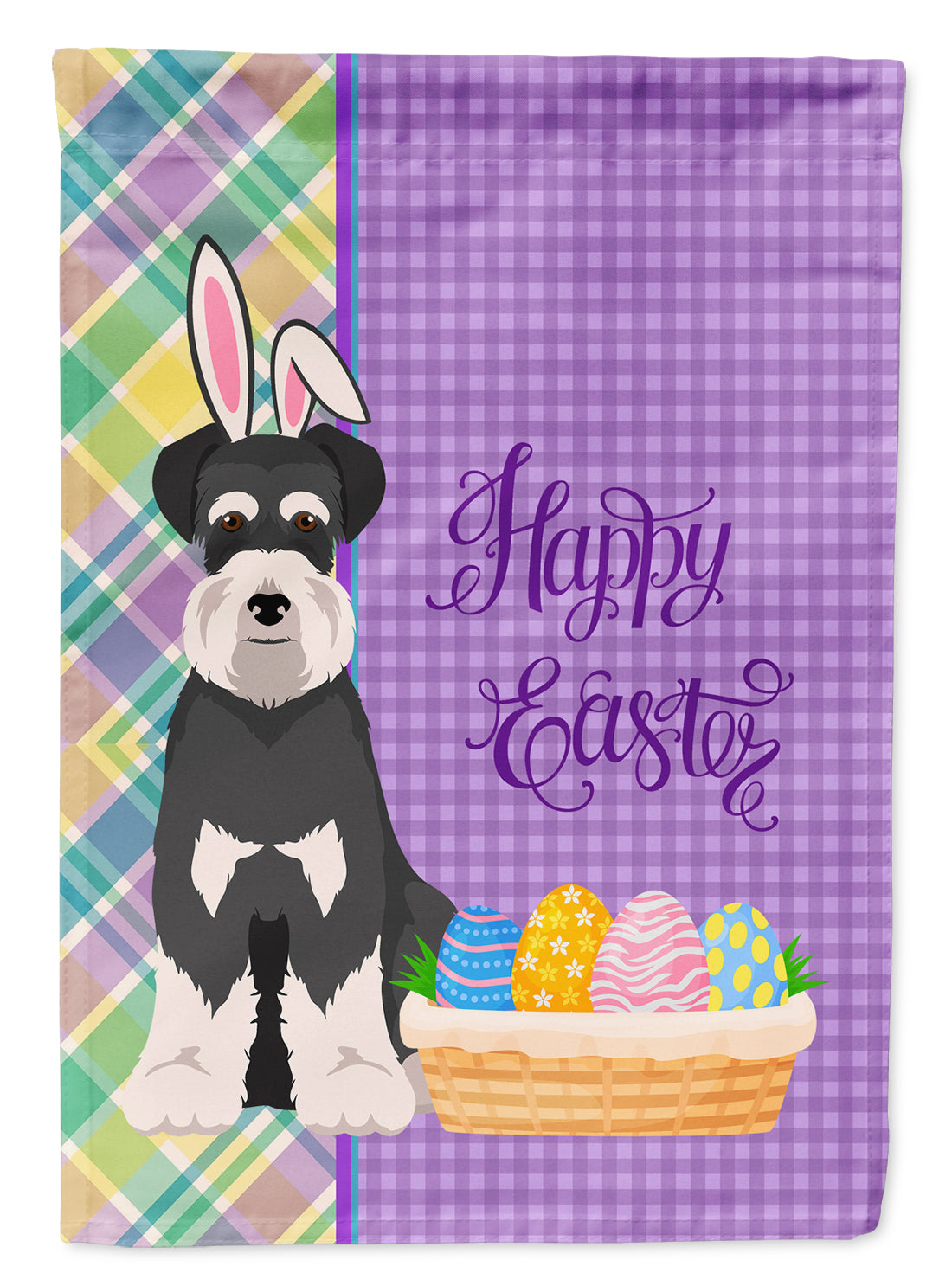 Black and Silver Natural Ears Schnauzer Easter Flag Garden Size  the-store.com.