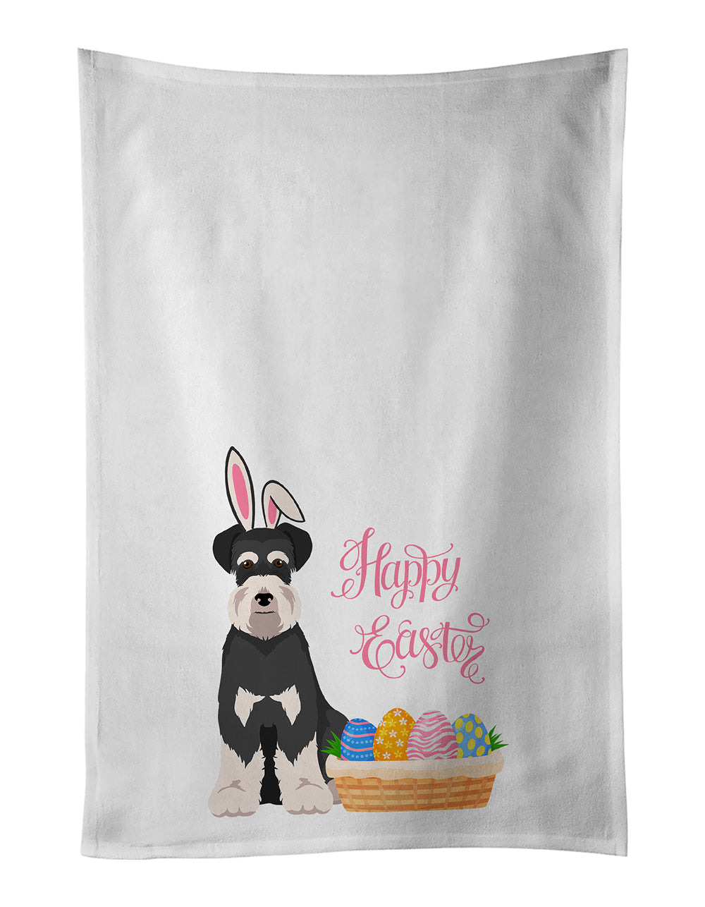 Buy this Black and Silver Natural Ears Schnauzer Easter White Kitchen Towel Set of 2 Dish Towels
