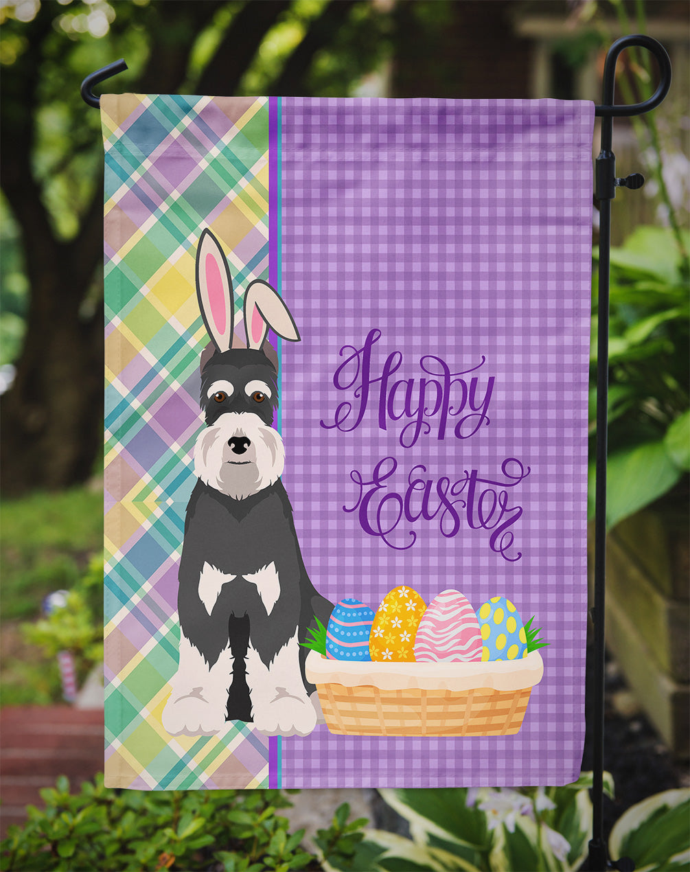 Black and Silver Schnauzer Easter Flag Garden Size  the-store.com.