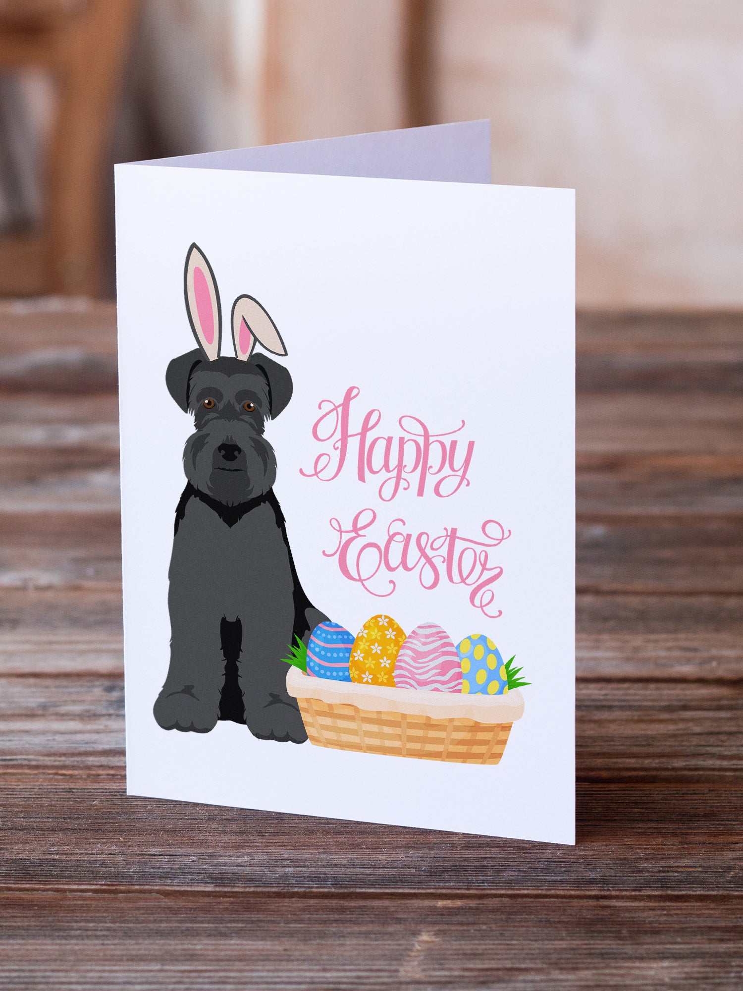 Buy this Black Natural Ears Schnauzer Easter Greeting Cards and Envelopes Pack of 8