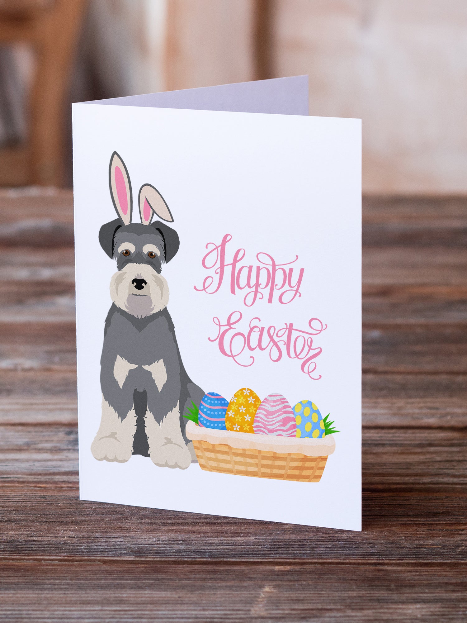 Buy this Salt Pepper Natural Ears Schnauzer Easter Greeting Cards and Envelopes Pack of 8