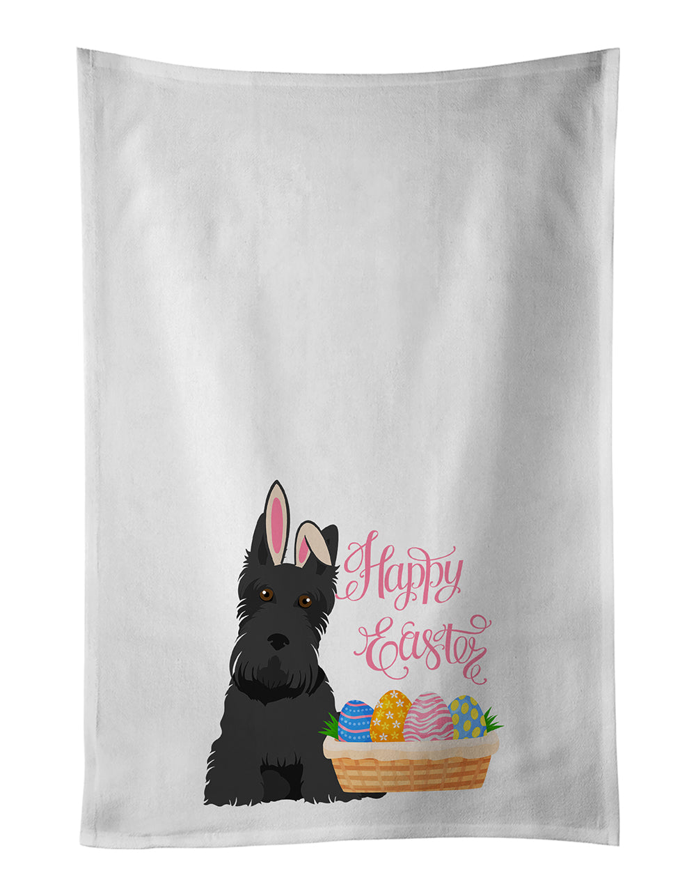 Buy this Black Scottish Terrier Easter White Kitchen Towel Set of 2 Dish Towels