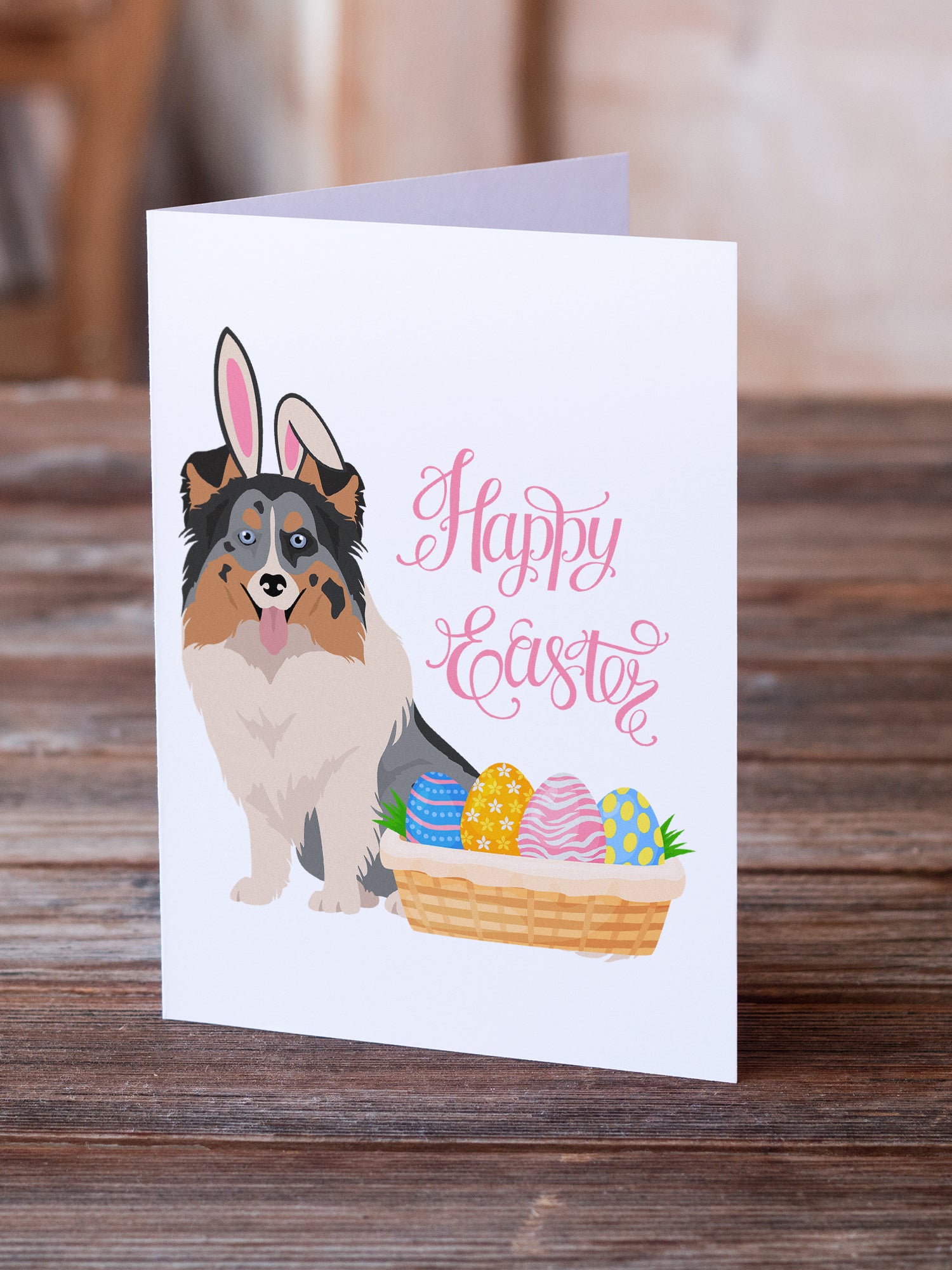 Blue Merle Sheltie Easter Greeting Cards and Envelopes Pack of 8 - the-store.com