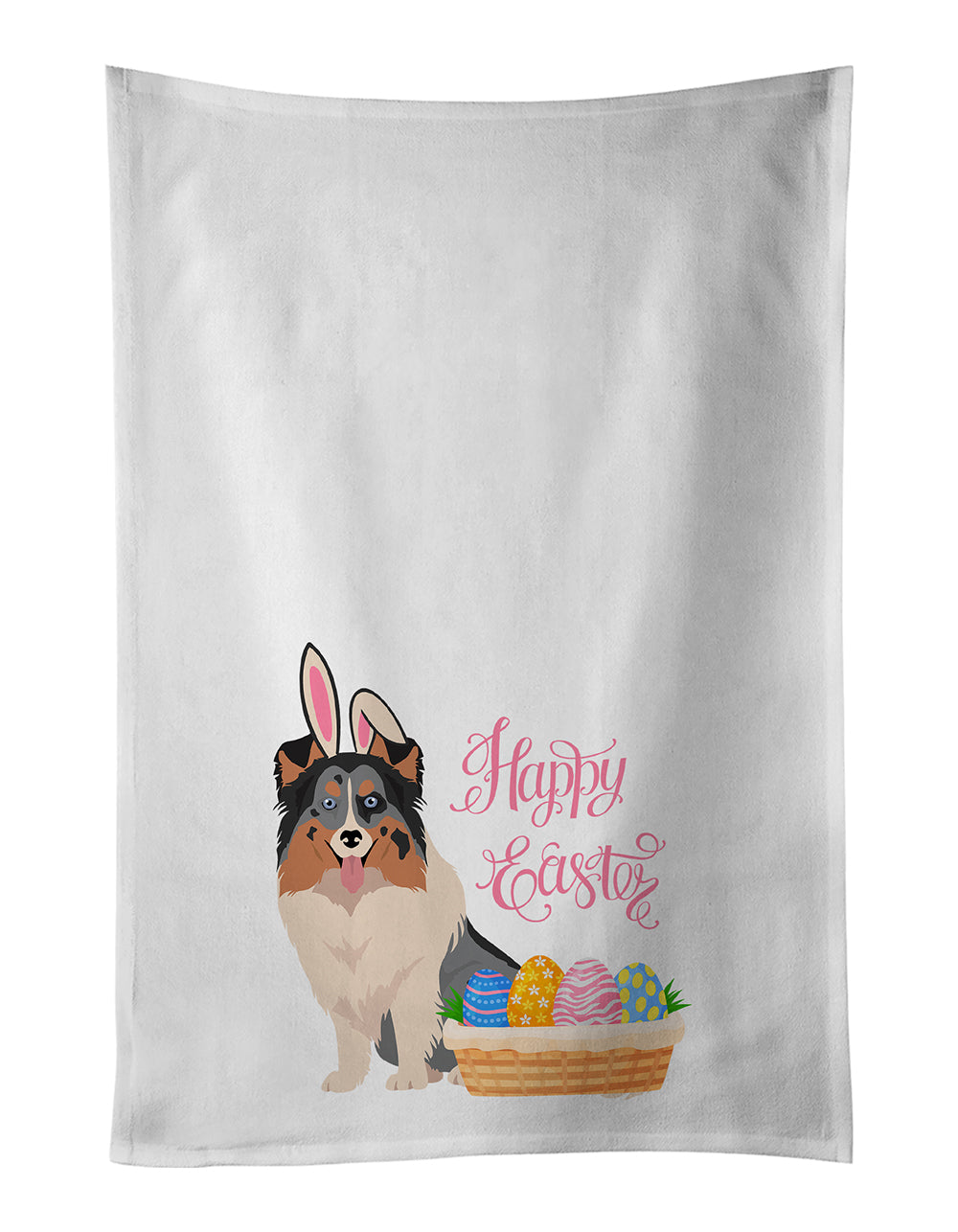 Buy this Blue Merle Sheltie Easter White Kitchen Towel Set of 2 Dish Towels