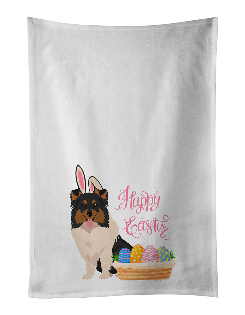 Buy this Tricolor Sheltie Easter White Kitchen Towel Set of 2 Dish Towels