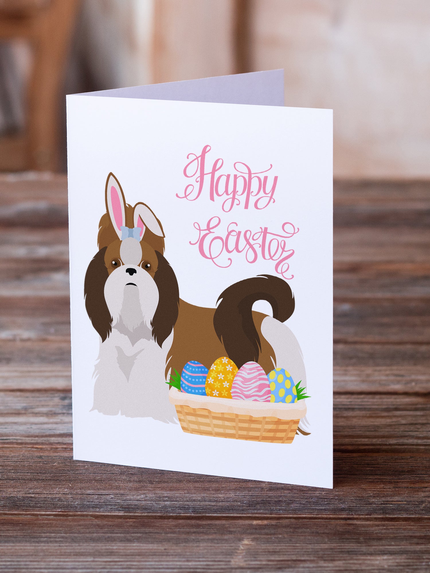 Red and White Shih Tzu Easter Greeting Cards and Envelopes Pack of 8 - the-store.com