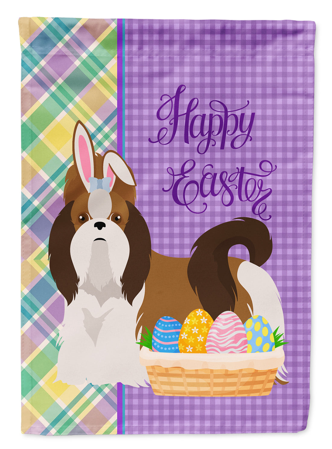 Red and White Shih Tzu Easter Flag Garden Size