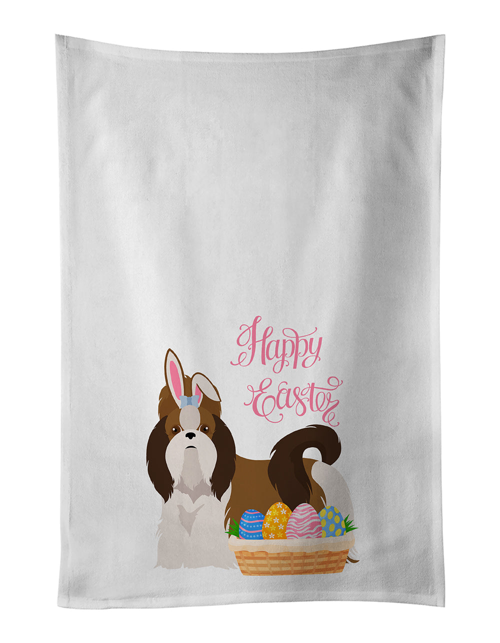 Buy this Red and White Shih Tzu Easter White Kitchen Towel Set of 2 Dish Towels