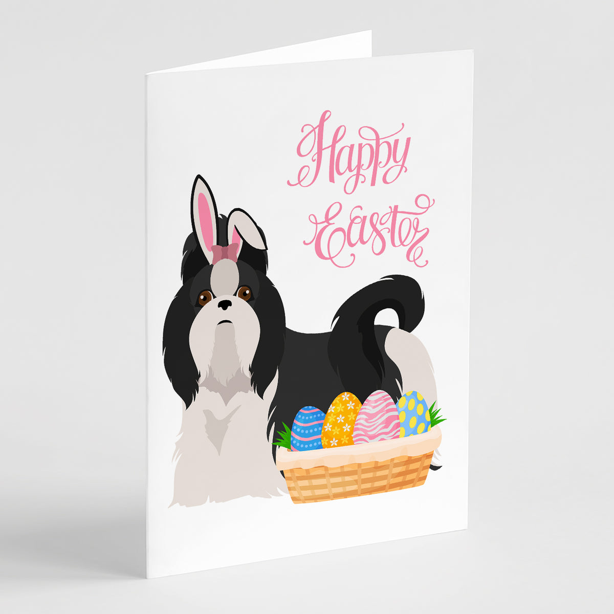 Buy this Black and White Shih Tzu Easter Greeting Cards and Envelopes Pack of 8