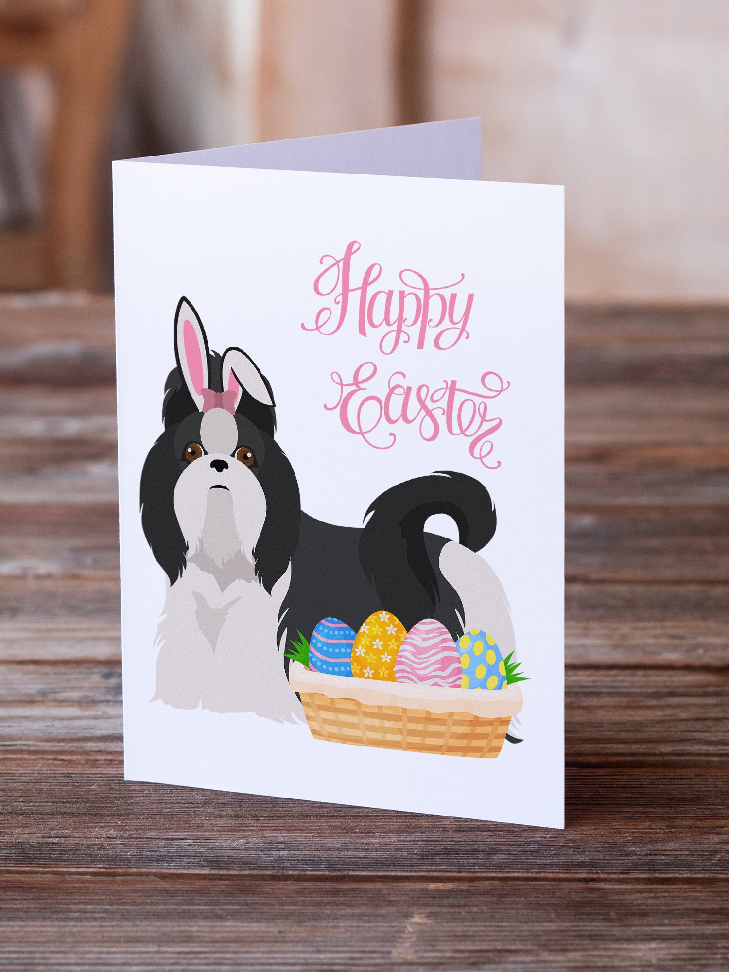 Black and White Shih Tzu Easter Greeting Cards and Envelopes Pack of 8 - the-store.com