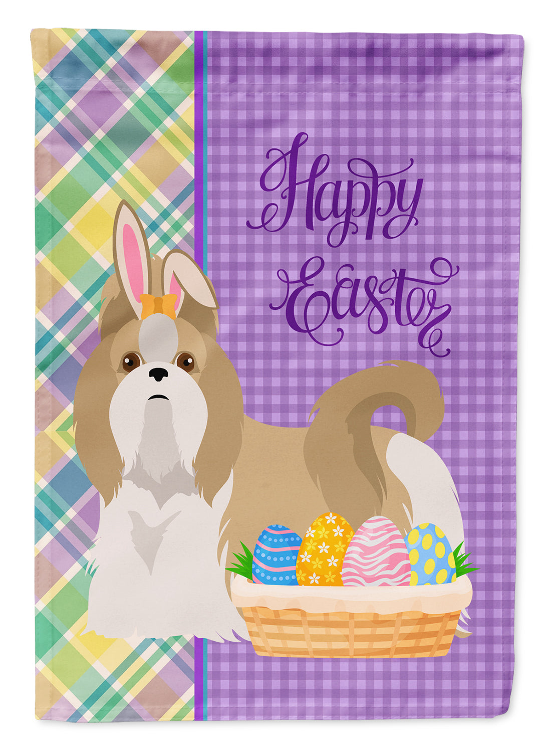 Gold and White Shih Tzu Easter Flag Garden Size  the-store.com.