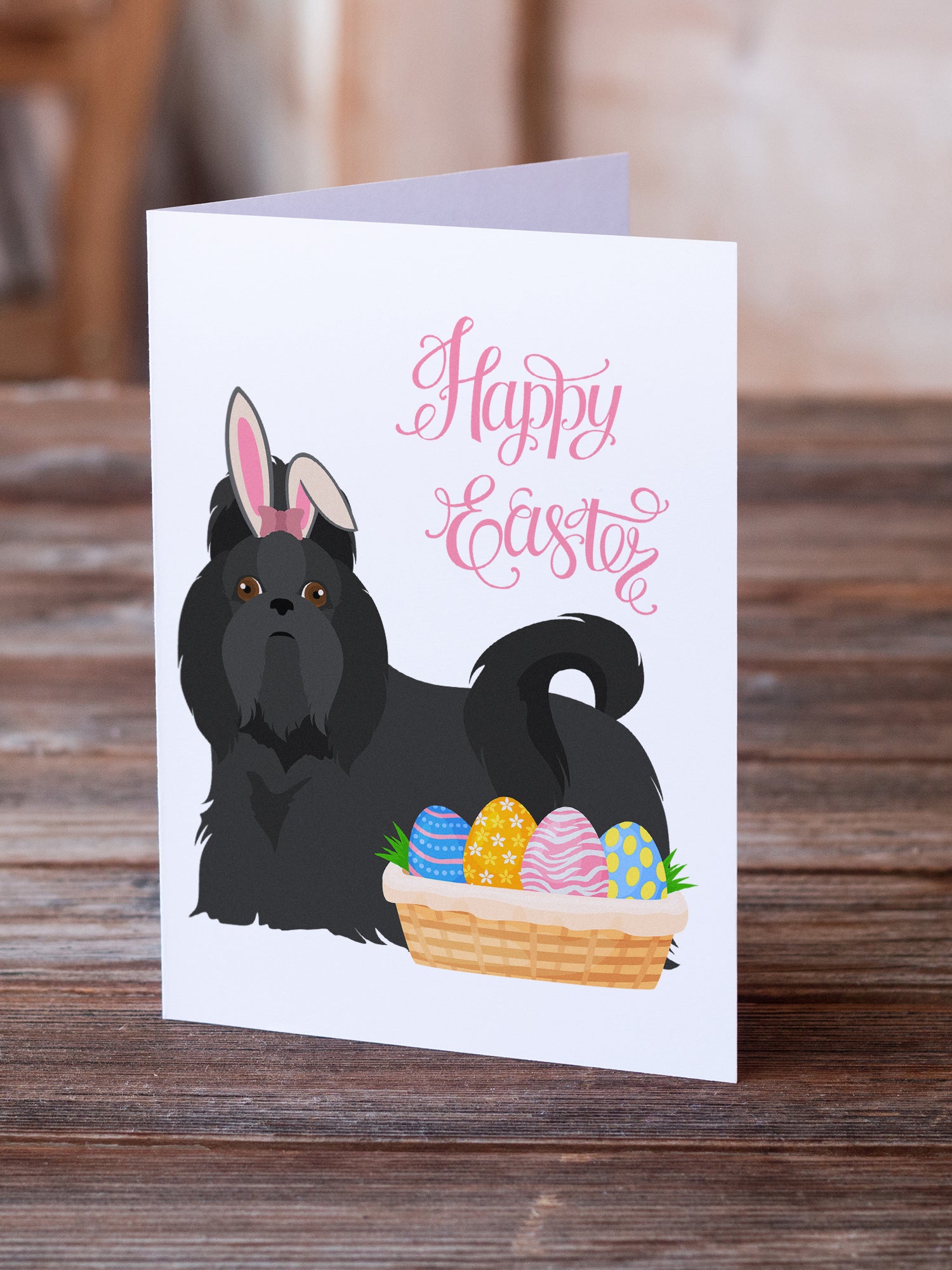 Black Shih Tzu Easter Greeting Cards and Envelopes Pack of 8 - the-store.com