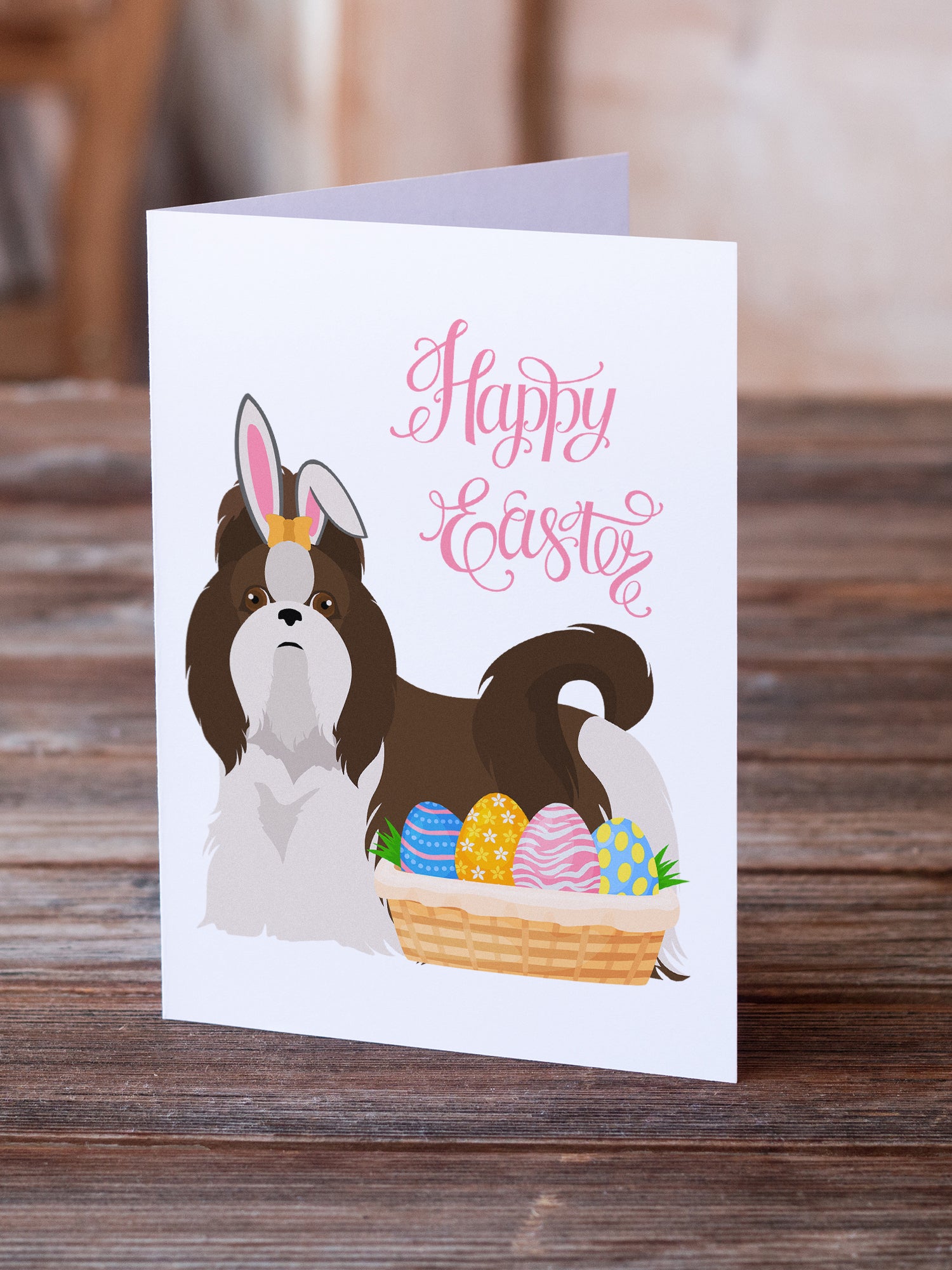 Buy this Liver and White Shih Tzu Easter Greeting Cards and Envelopes Pack of 8