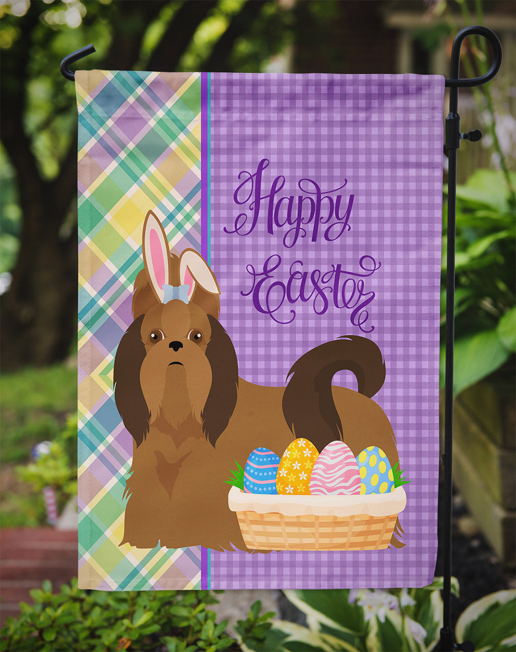 Red Shih Tzu Easter Flag Garden Size  the-store.com.