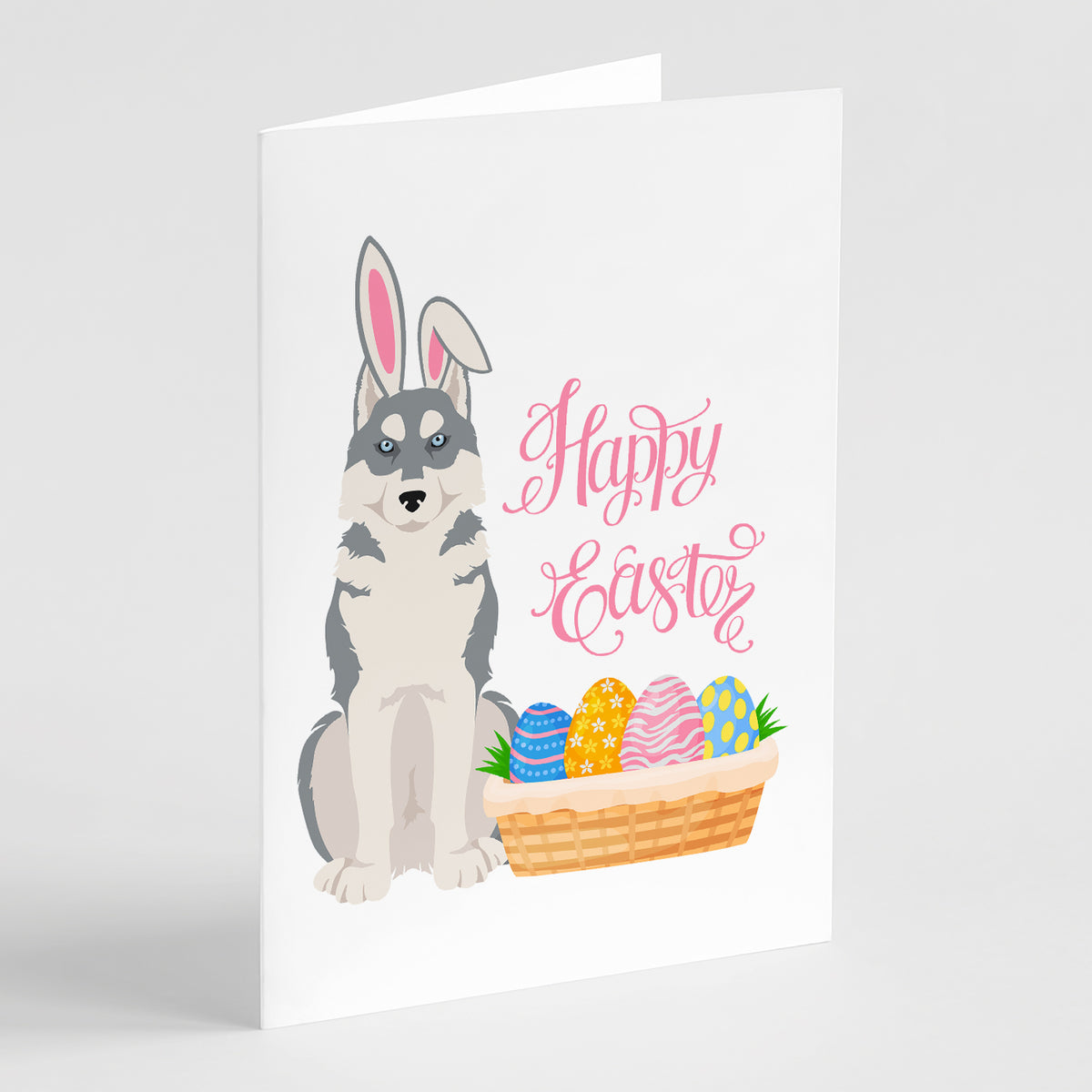 Buy this Grey Siberian Husky Easter Greeting Cards and Envelopes Pack of 8