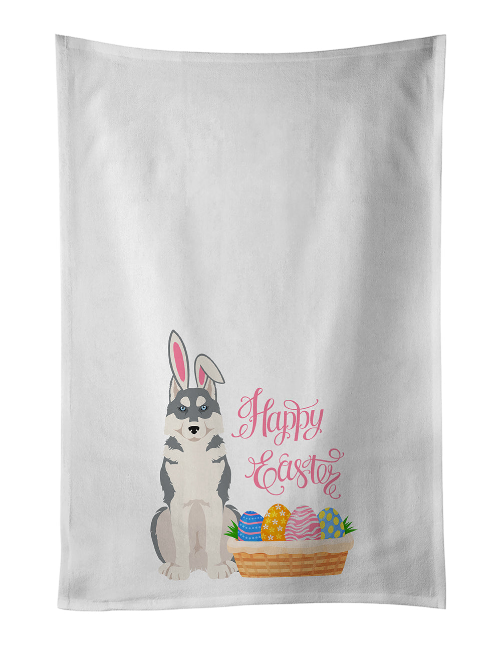 Buy this Grey Siberian Husky Easter White Kitchen Towel Set of 2 Dish Towels