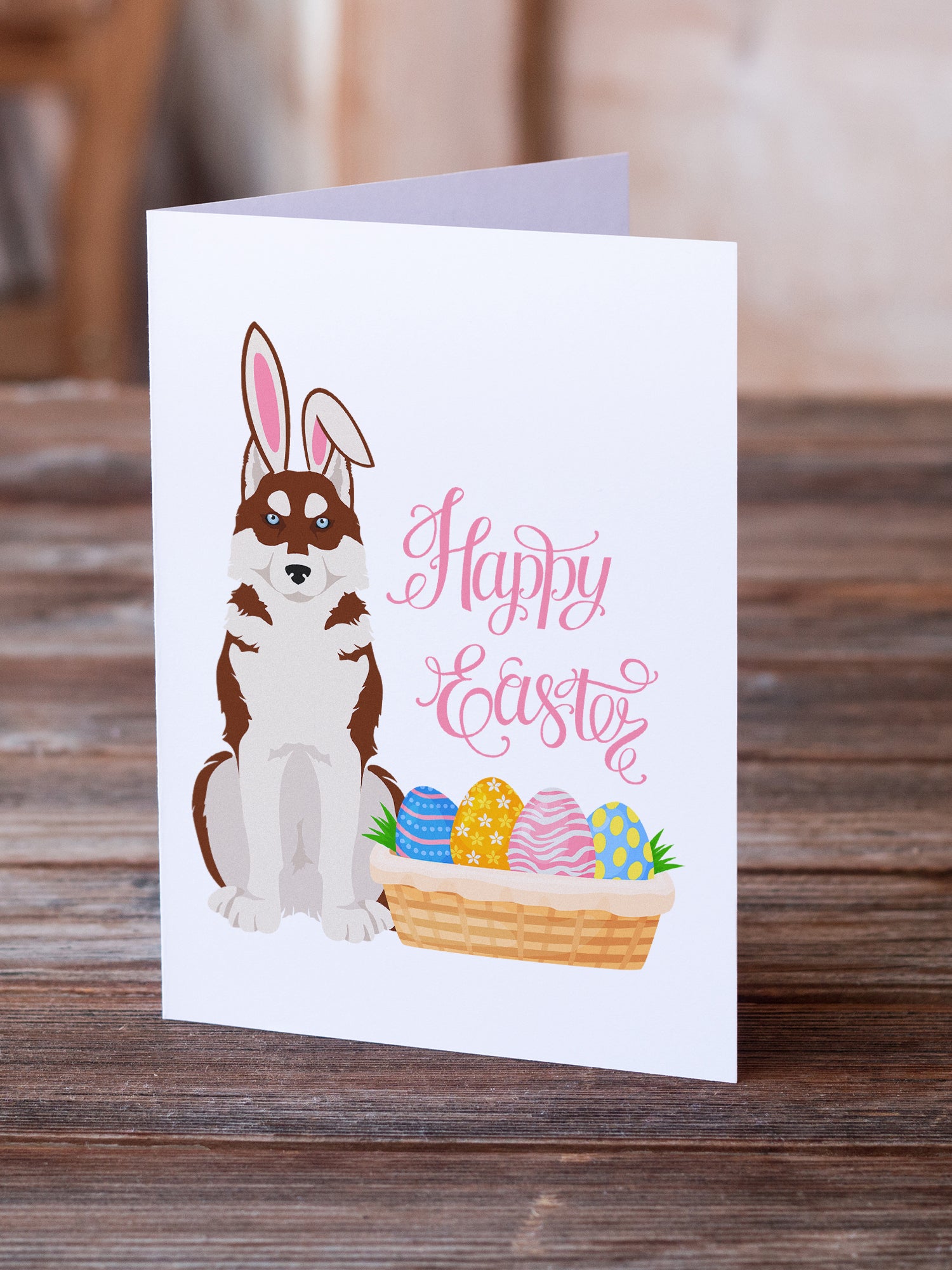 Red Siberian Husky Easter Greeting Cards and Envelopes Pack of 8 - the-store.com