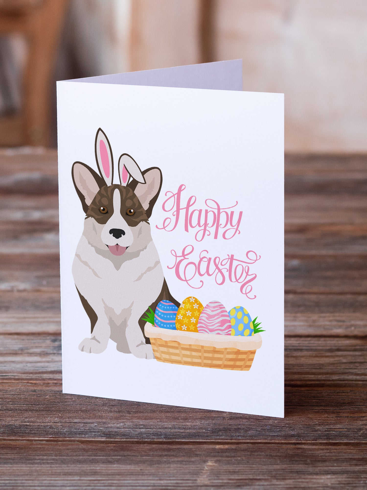Brindle Cardigan Corgi Easter Greeting Cards and Envelopes Pack of 8 - the-store.com