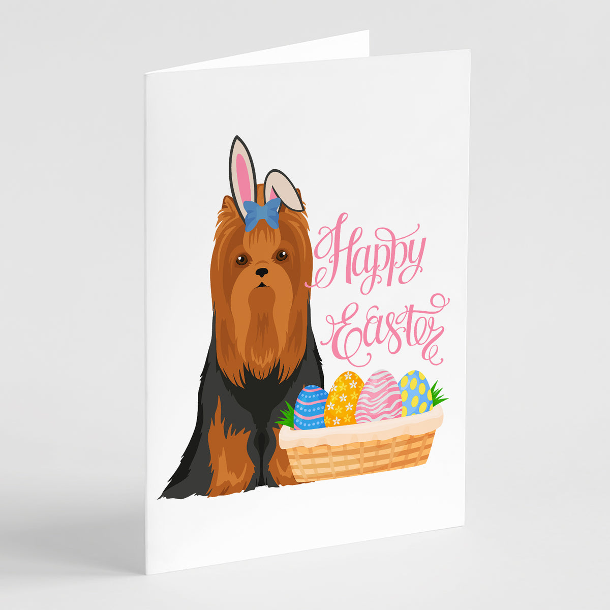 Buy this Black and Tan Full Coat Yorkshire Terrier Easter Greeting Cards and Envelopes Pack of 8