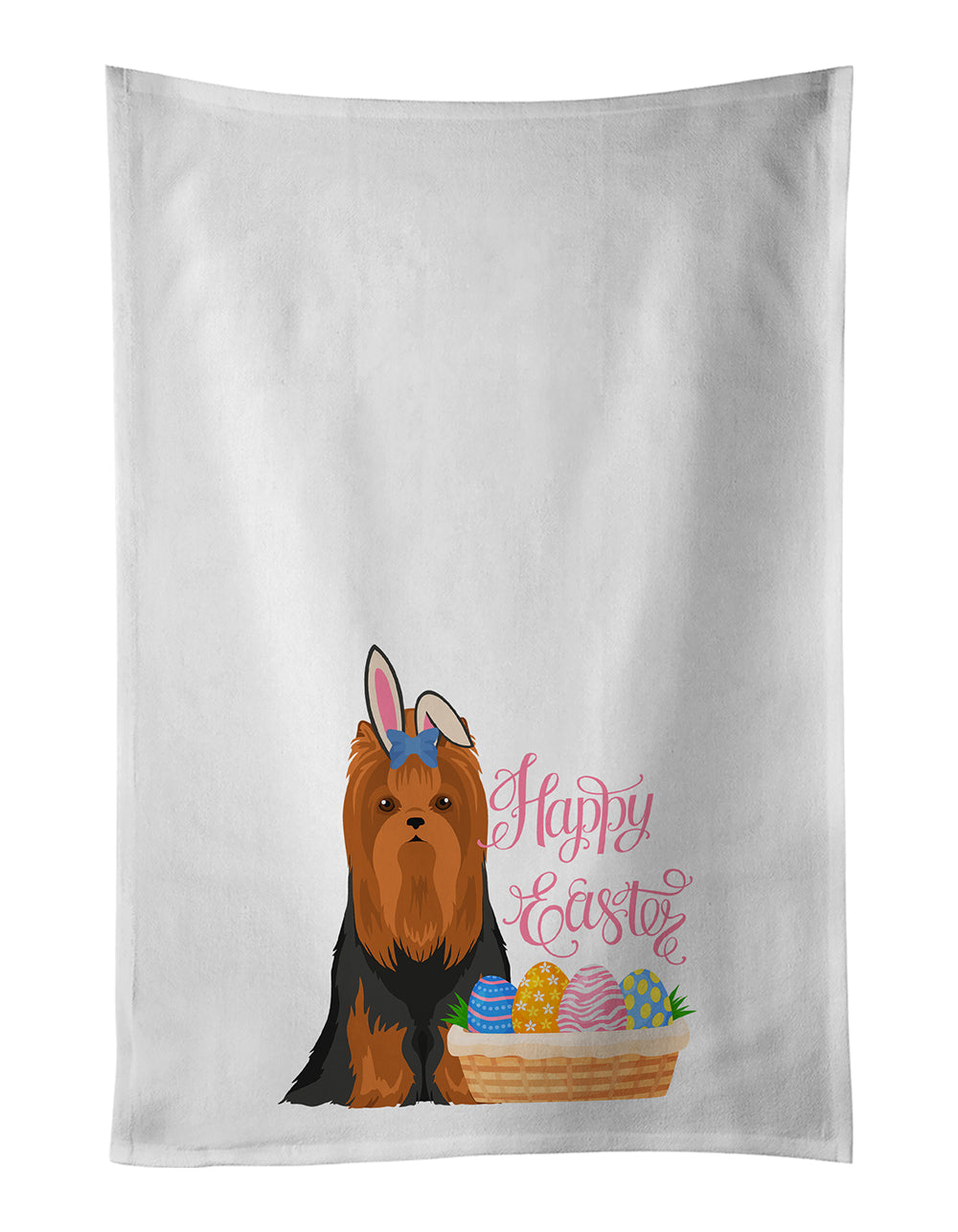 Buy this Black and Tan Full Coat Yorkshire Terrier Easter White Kitchen Towel Set of 2 Dish Towels