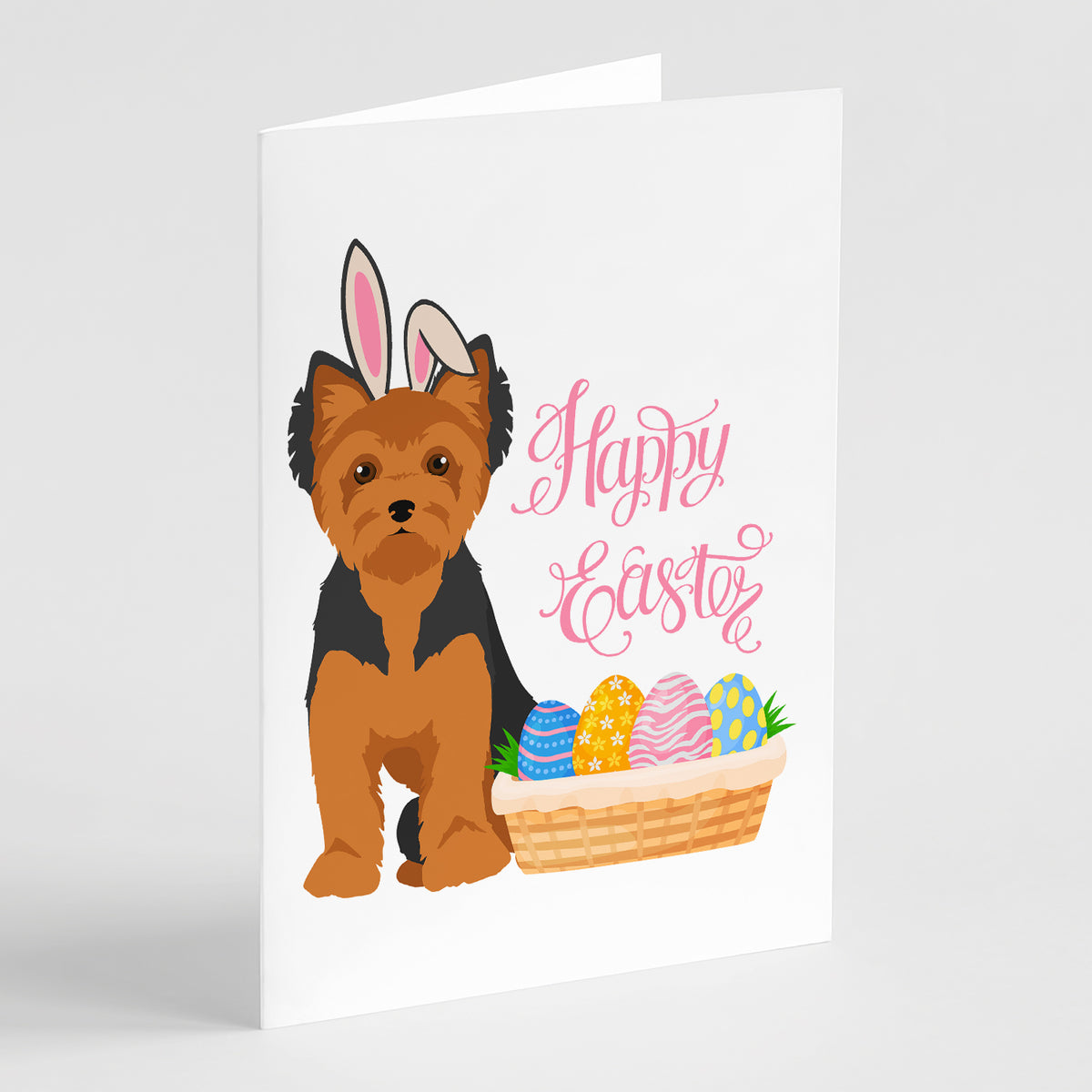 Buy this Black and Tan Puppy Cut Yorkshire Terrier Easter Greeting Cards and Envelopes Pack of 8